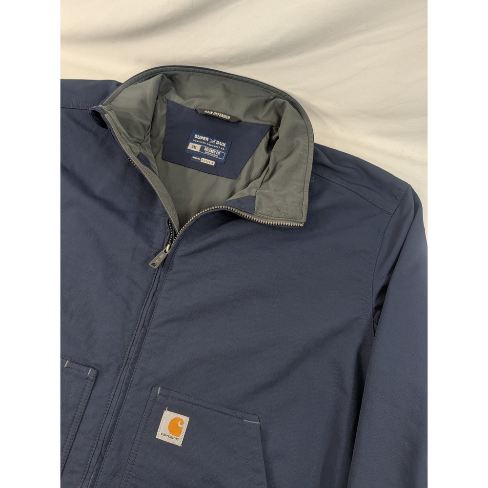 Carhartt Super Dux Men's XXL Blue Hooded Jacket Rain Defender Relaxed Fit Coat